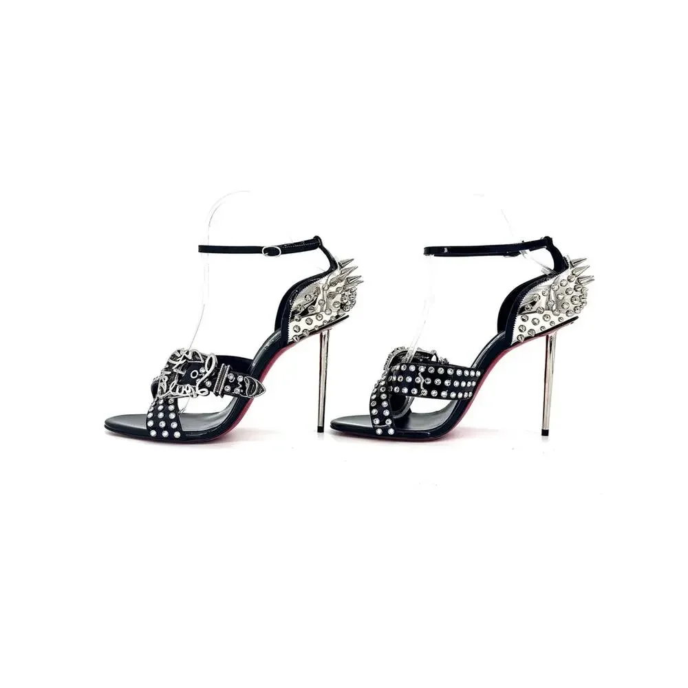 Christian Louboutin Wosandal Pic 100 Silver Spike High Heel Sandals 38.5